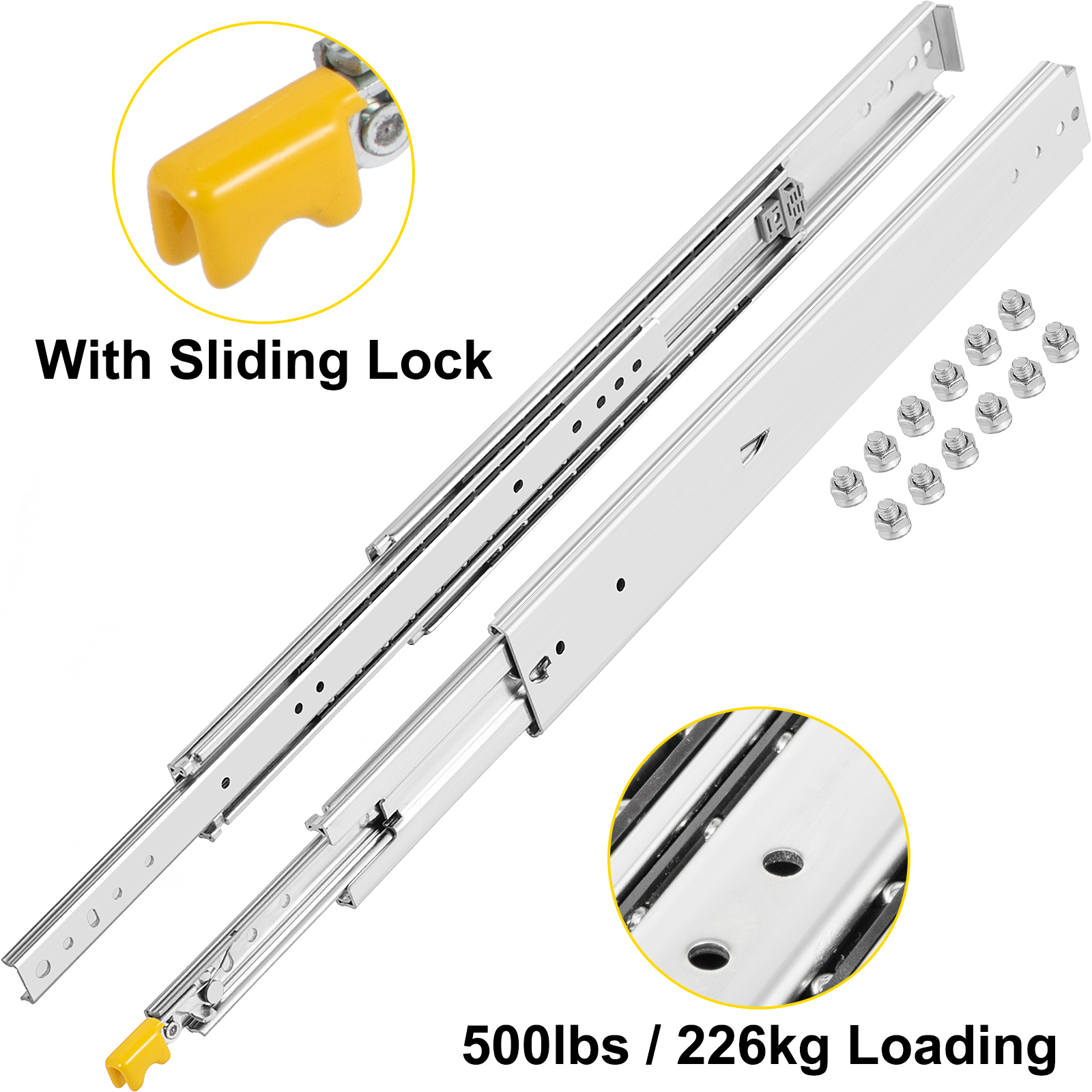 VEVOR 60in Heavy Duty Drawer Slides 500lbs Ball Bearing Drawer Slides with Lock