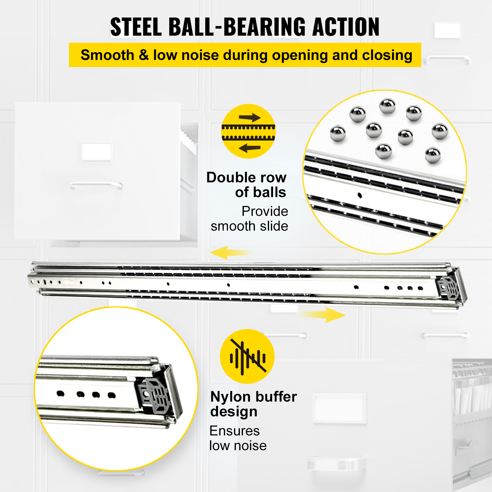 VEVOR Drawer Slide Soft Close Drawer 16-60" Ball Bearing Full Extension 500lbs - Picture 66 of 170