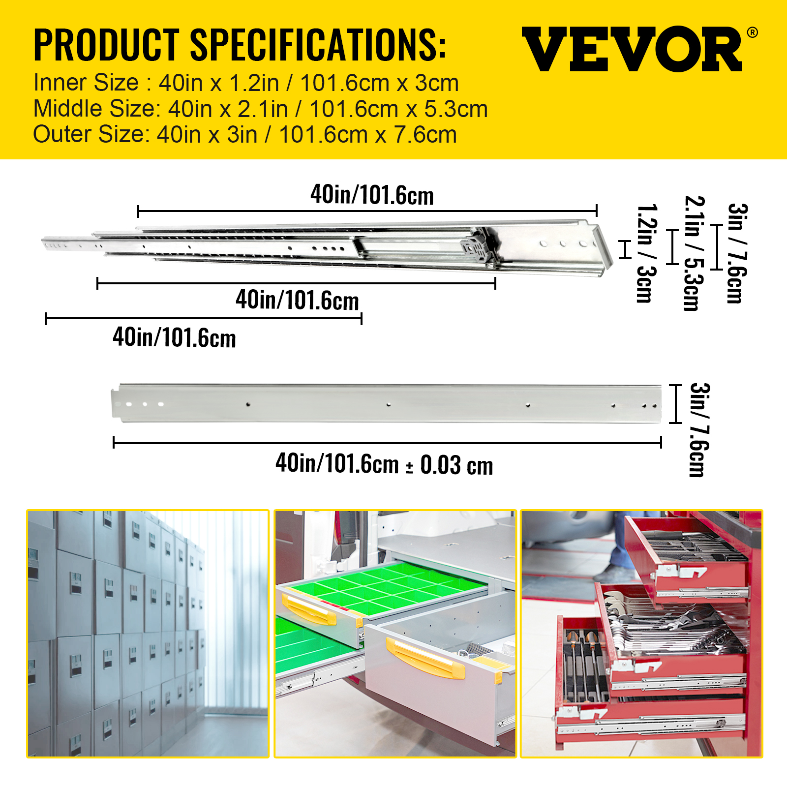 VEVOR Drawer Slide Soft Close Drawer 16-60" Ball Bearing Full Extension 500lbs - Picture 117 of 170