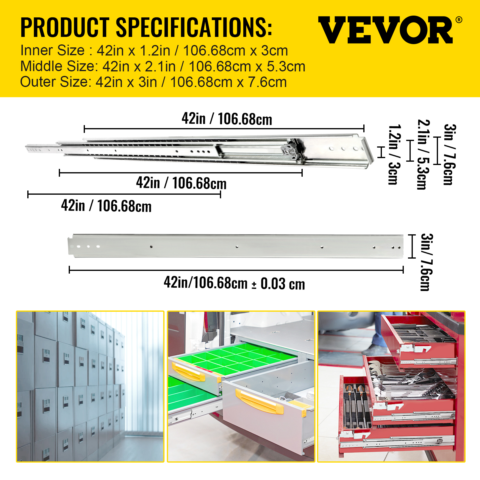 VEVOR Drawer Slide Soft Close Drawer 16-60" Ball Bearing Full Extension 500lbs - Picture 129 of 170