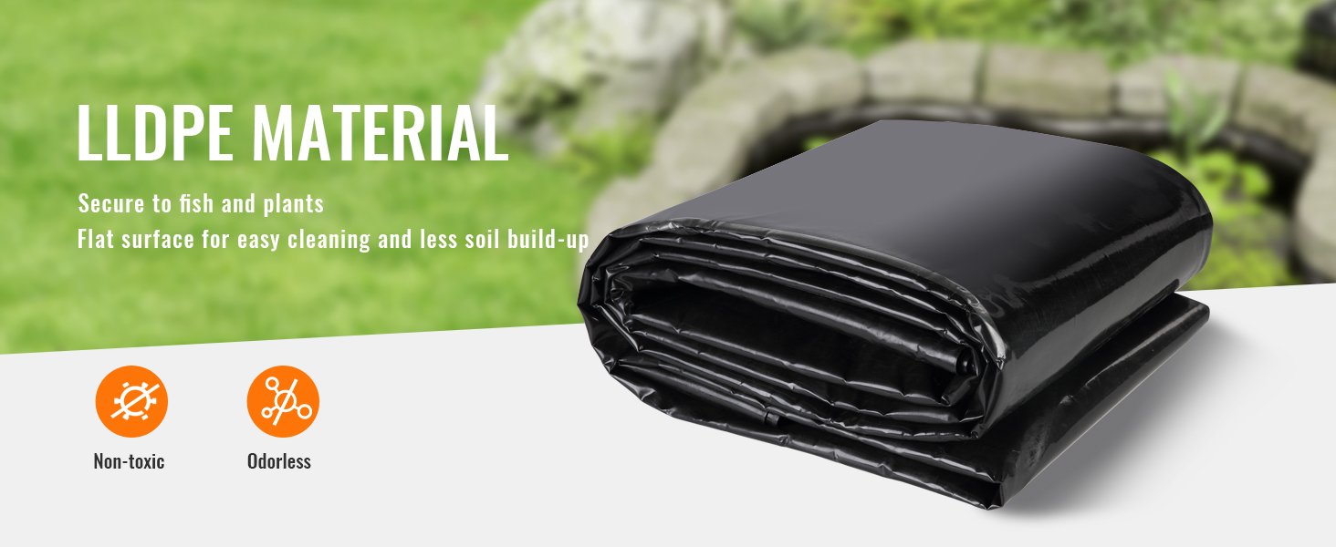 33x10 FT Durable Black PVC Pond Liner For Fish Ponds, Water Gardens, Flexible 330 Sq Ft