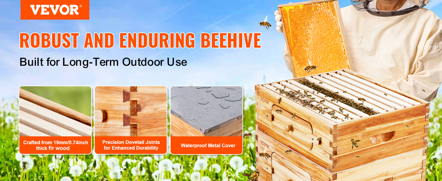 VEVOR Bee Hive 40 Frame Bee Hives Starter Kit, Beeswax Coated Cedar ...