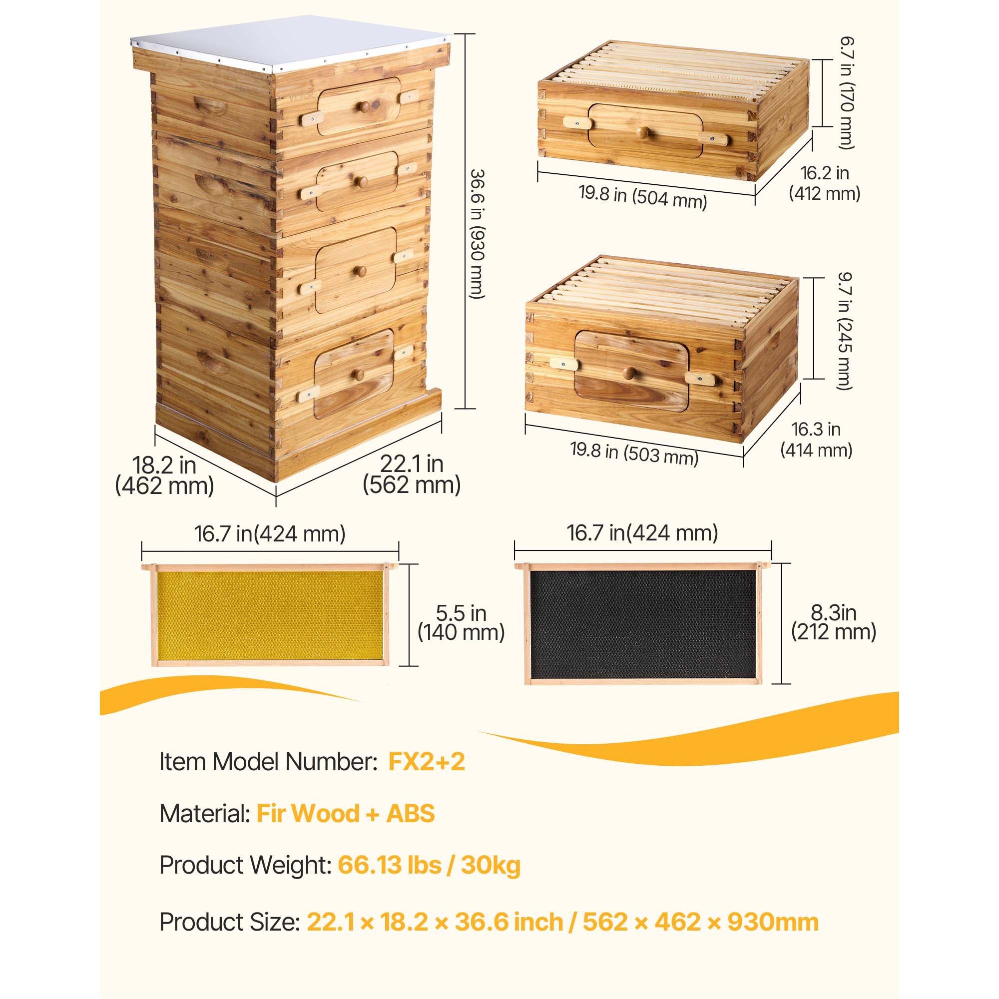 Bee Hive Langstroth Deep Beehive Kit 10 Frames Acrylic Bee Windows | eBay