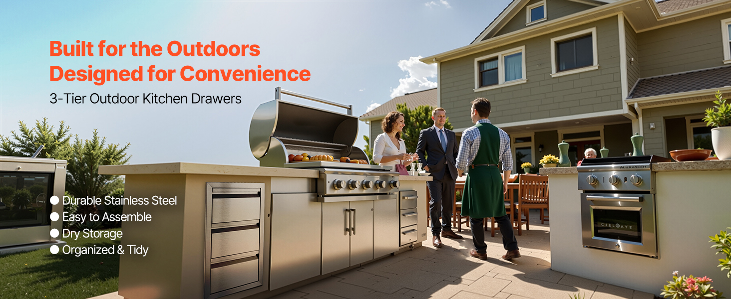 Outdoor Kitchen Drawer Triple 49x66cm Drawer BBQ Island Chest of Drawers