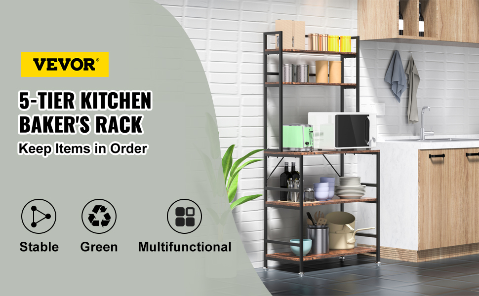 Tribesigns Estante para hornear de cocina con almacenamiento, soporte para  microondas de 43 pulgadas, estante de almacenamiento de 5 niveles con 10