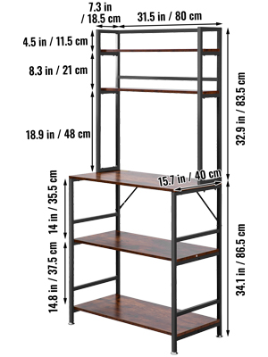 VEVOR Kitchen Baker's Rack, 5-Tier Microwave Stand with 6 Hooks Utility ...