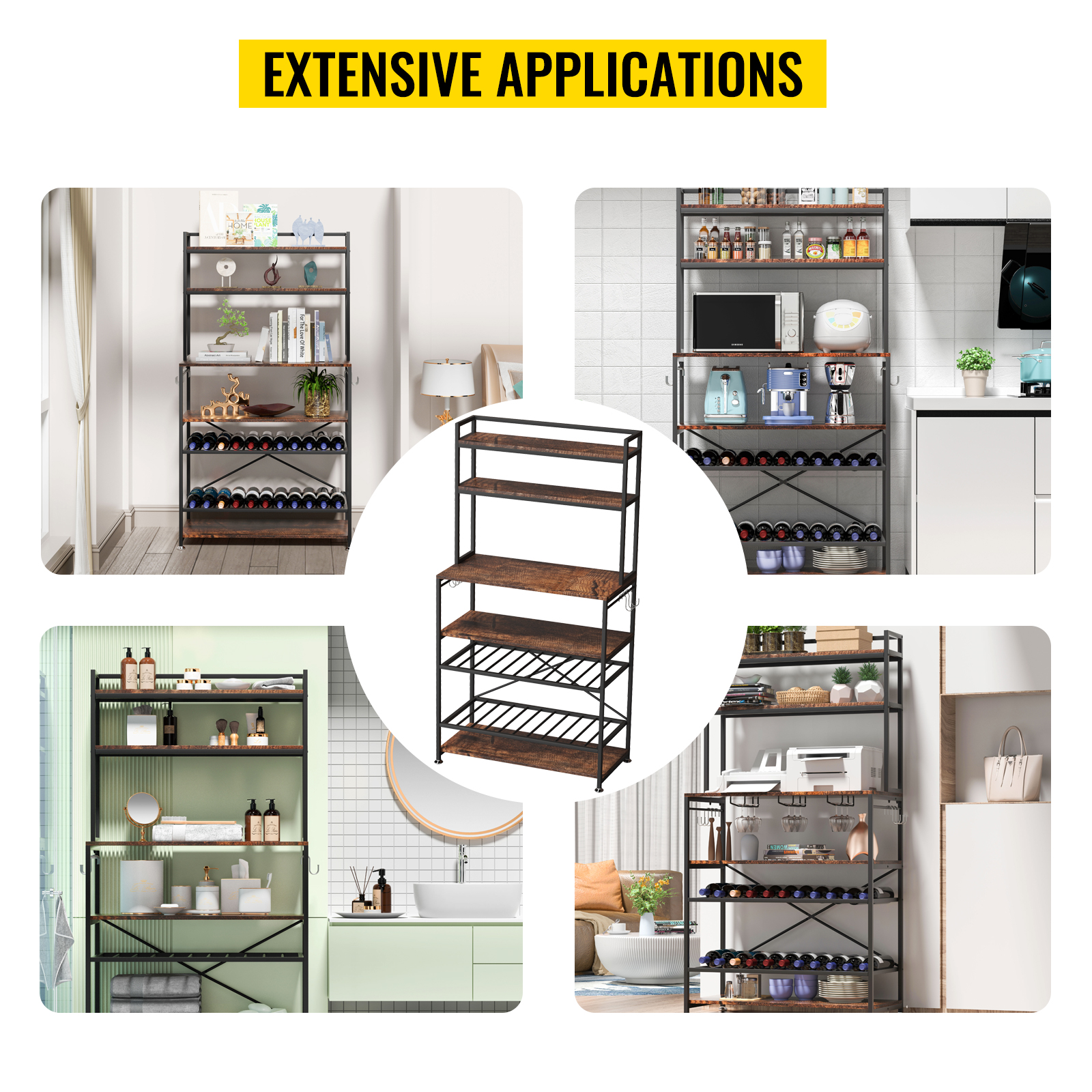Estantes para panaderos de 6 niveles para cocinas con almacenamiento, barra  de café independiente, soporte industrial para microondas con estante para
