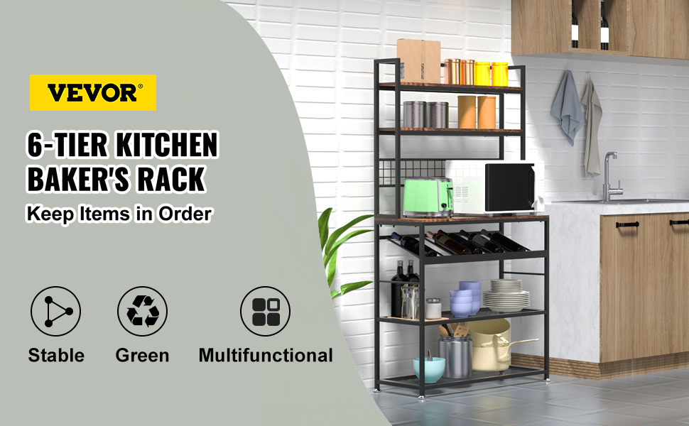 6-Tier Kitchen Bakers Rack with Hutch, Industrial Microwave Oven