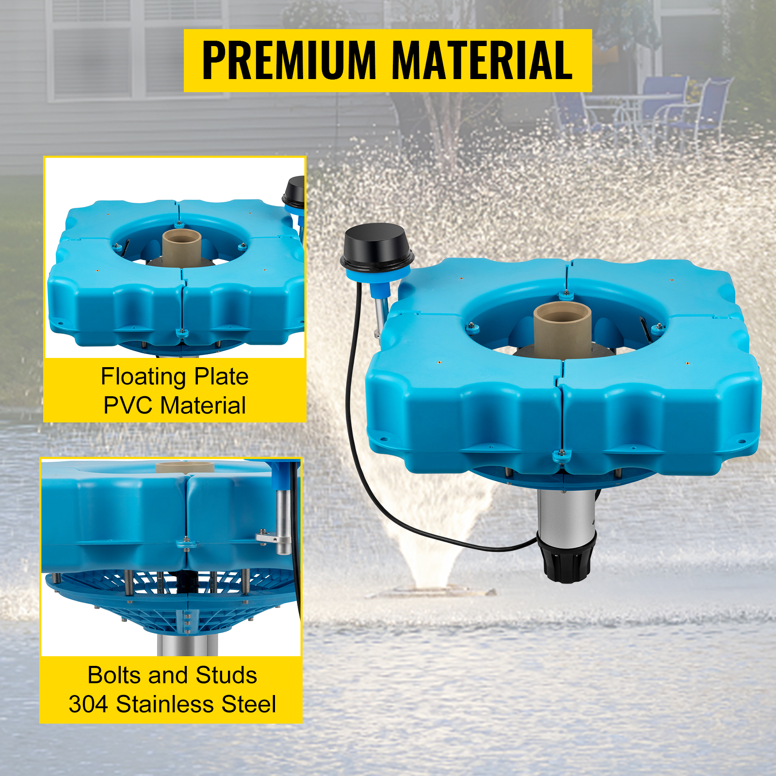 VEVOR Aerating Pond Fountain, 3/4 HP Aerating Fountain, 110V Display