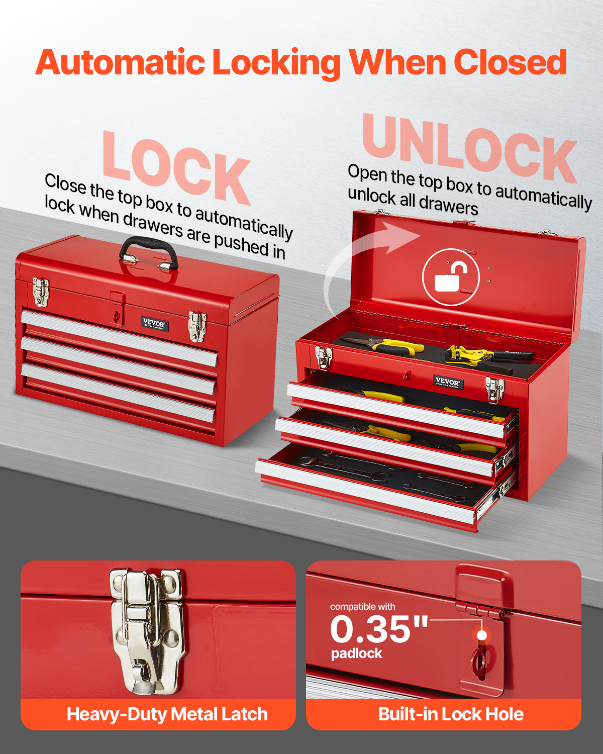 VEVOR Tool Box 218.4/457.2/520mm Portable Metal Tool Box 3/4/5 Drawers Organizer - Picture 51 of 72