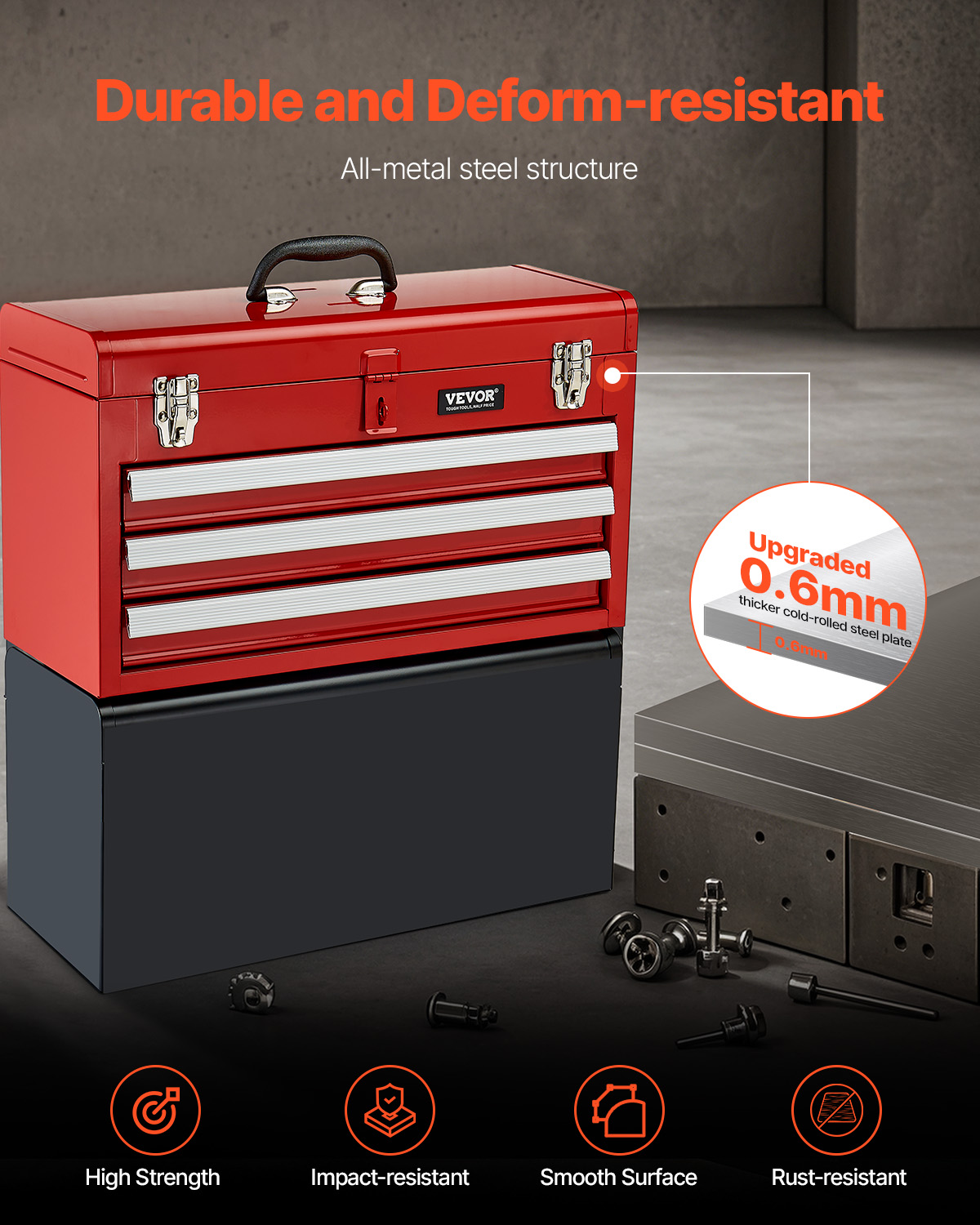 VEVOR Tool Box 218.4/457.2/520mm Portable Metal Tool Box 3/4/5 Drawers Organizer - Picture 54 of 72