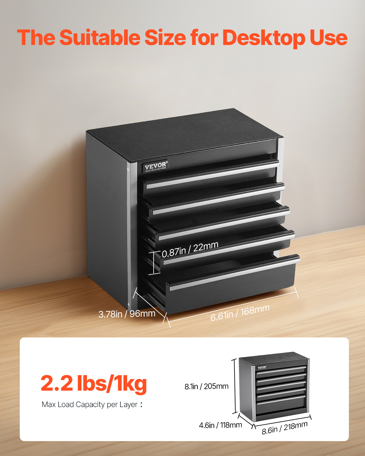 VEVOR Tool Box 218.4/457.2/520mm Portable Metal Tool Box 3/4/5 Drawers Organizer - Picture 38 of 72