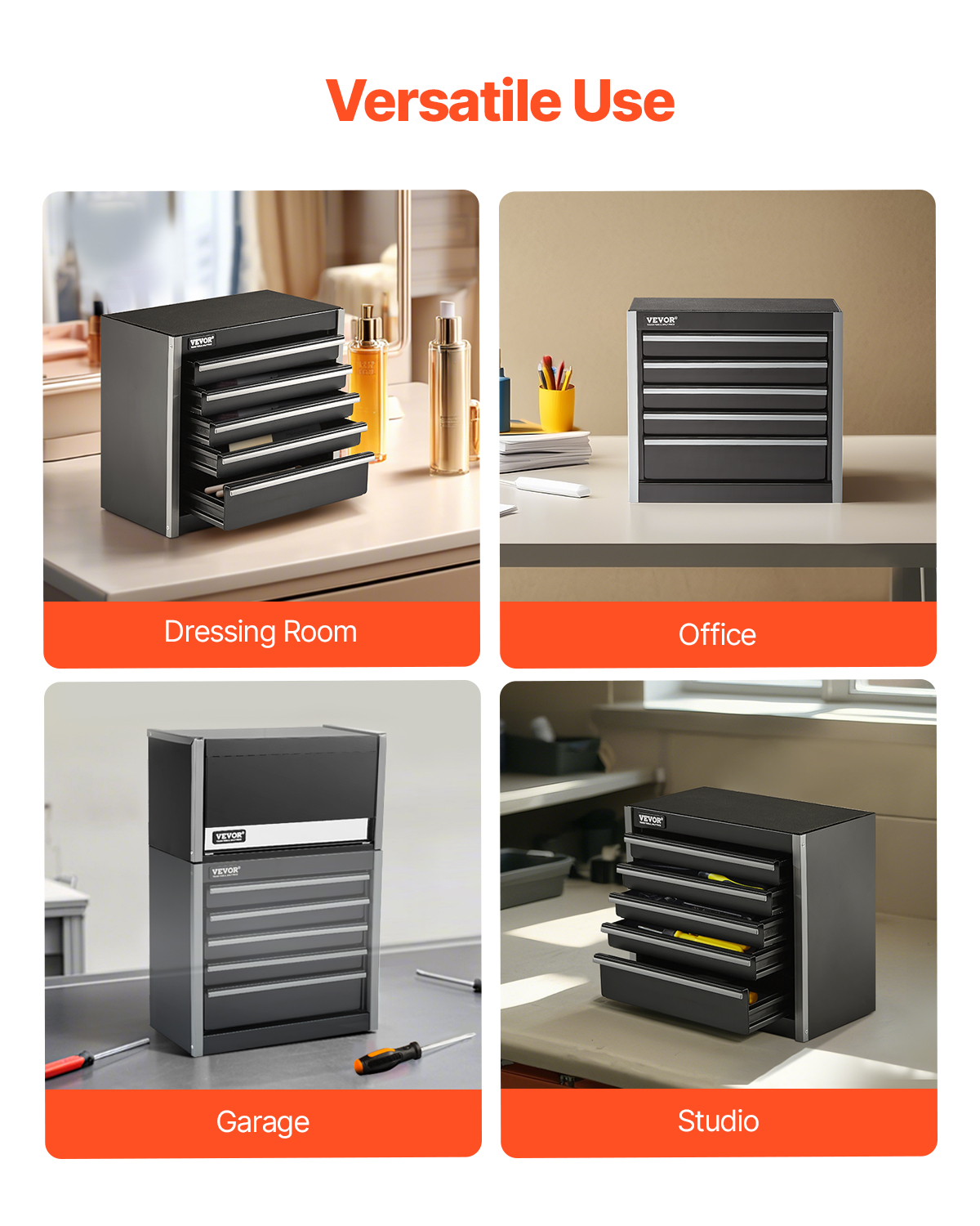 VEVOR Tool Box 218.4/457.2/520mm Portable Metal Tool Box 3/4/5 Drawers Organizer - Picture 41 of 72