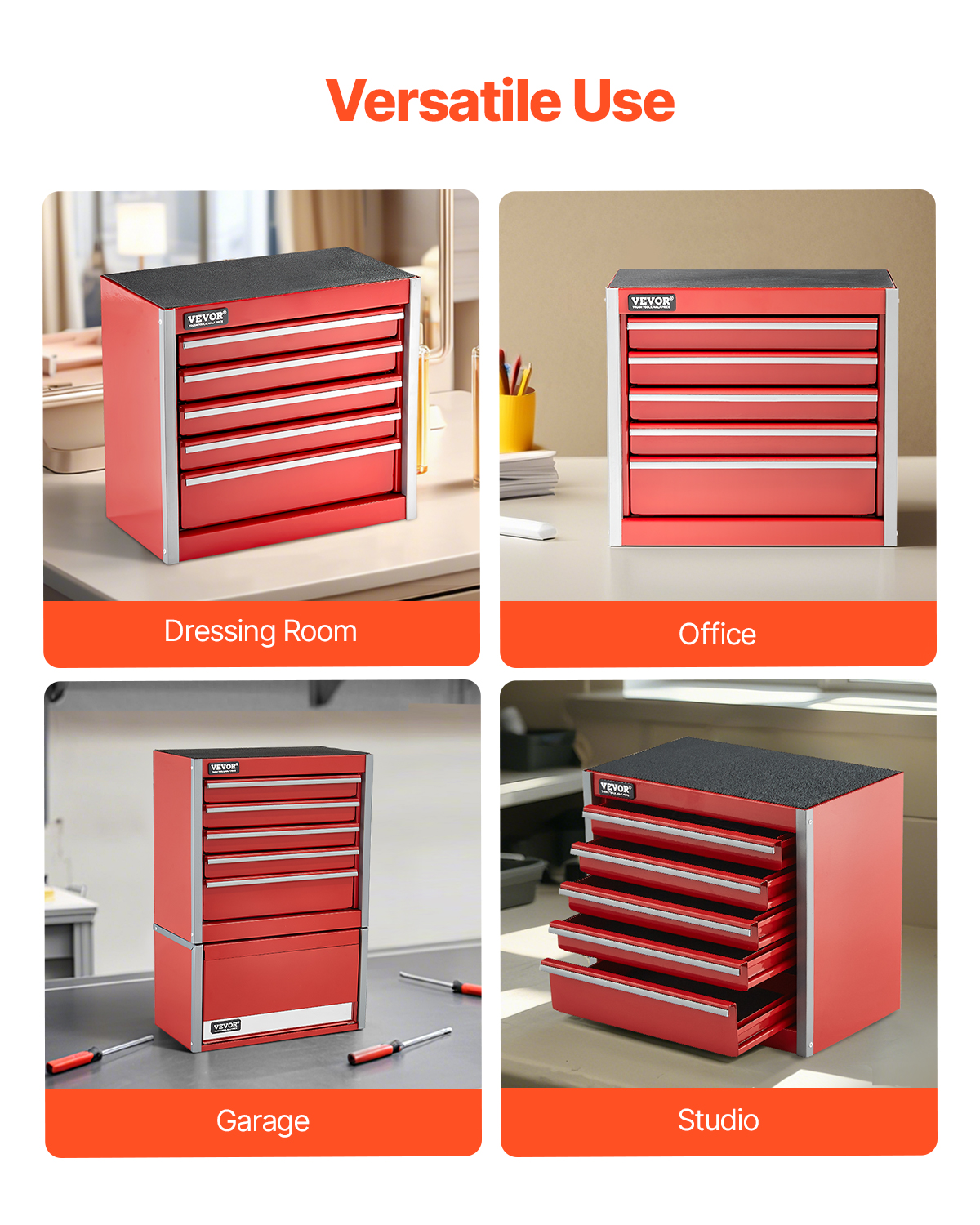 VEVOR Tool Box 218.4/457.2/520mm Portable Metal Tool Box 3/4/5 Drawers Organizer - Picture 29 of 72