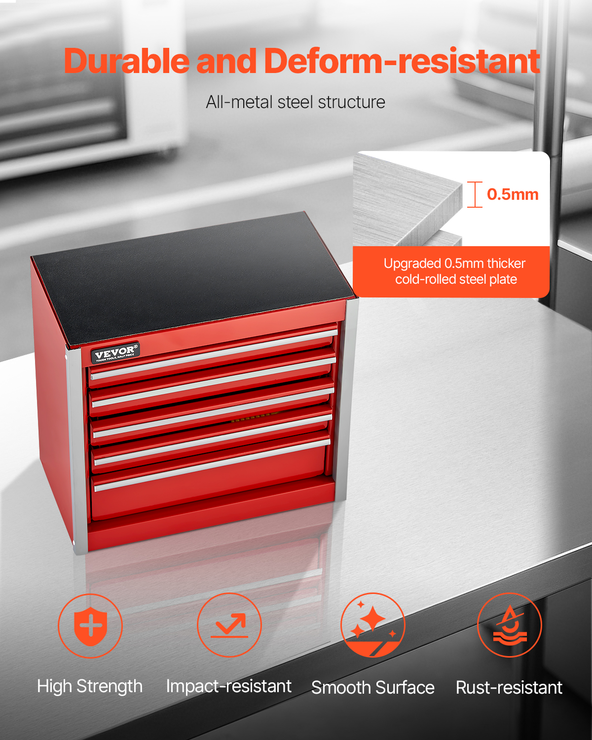 VEVOR Tool Box 218.4/457.2/520mm Portable Metal Tool Box 3/4/5 Drawers Organizer - Picture 30 of 72