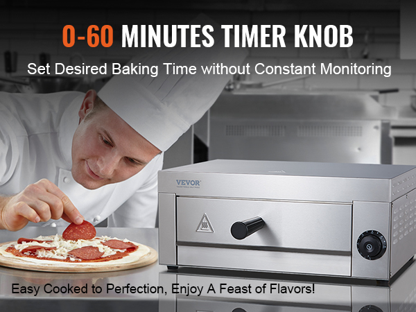 VEVOR Electric Countertop Pizza Oven 12-Inch 1500W Commercial Pizza Oven with 0-60 Minutes Timer Stainless Steel Pizza Maker with Removable Crumb
