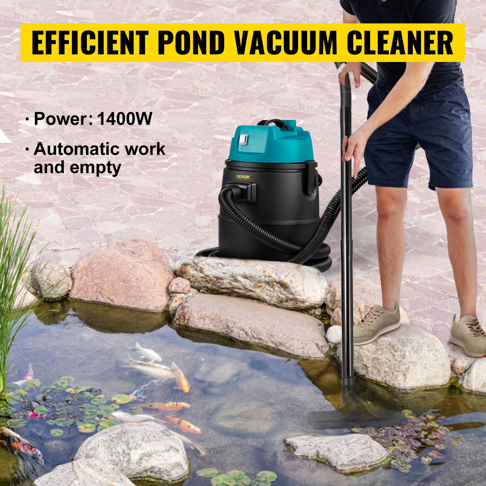 VEVOR Pond Vacuum Cleaner, 1400W Motor in Single Chamber Suction