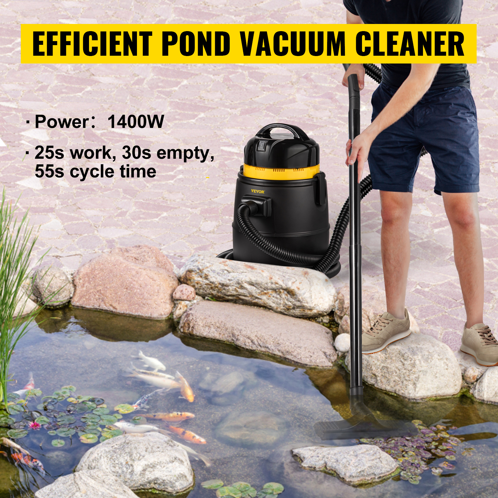 Garden Pond Vacuum Cleaner, Koi and Fish Pond, 1400-Watt Motor Pool Vacuum  Black