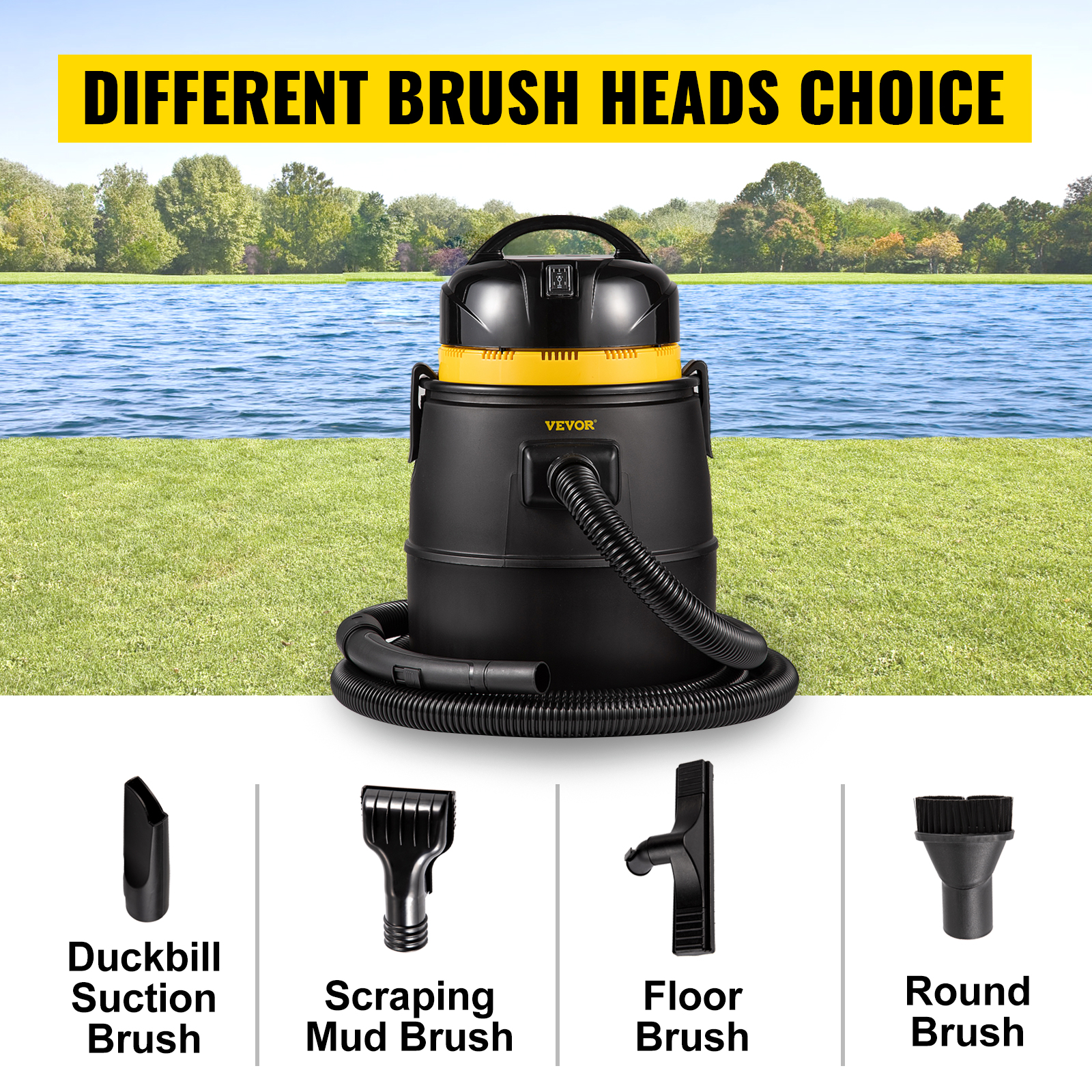 4 Brush Heads 4 Extended Tubes 1 Filter Bag for Multi-use Cleaning Above Ground 1400W Motor in Single Chamber Suction System VEVOR Pond Vacuum Cleaner 120V Motor w/15 ft Electric Wire 