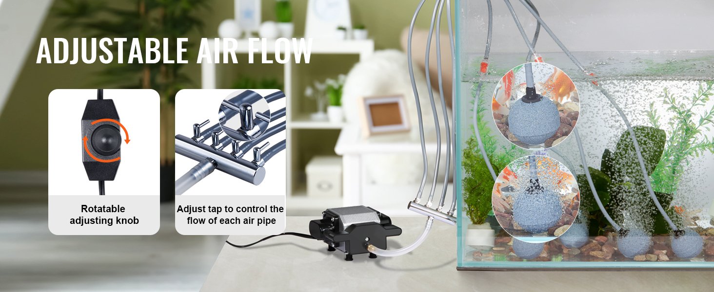 VEVOR Pond Aeration Kit, 4 Outlets Pond Aerator for up to 2000 Gallons, 10 W All-in-One Pond Air Pump Kit with Air Stones, Check Valves, Airline Tubing for Pond, Fish Tank, Aquarium, Hydroponic