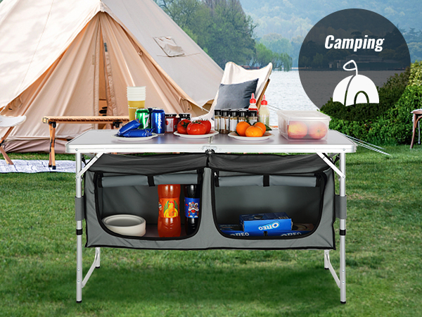 COSTWAY Cuisine Camping Meuble de Rangement Camping en Aluminium avec 3  Surfaces de Travail pour Extérieur/Pique-nique 172x48x110CM - Cdiscount  Sport