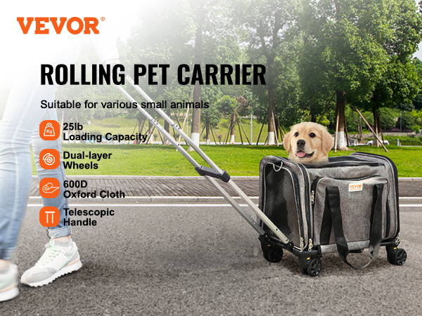 VEVOR Cat Carrier with Wheels, Airline Approved Rolling Pet Carrier with  Telescopic Handle and Shoulder Strap, Dog Carrier CWLGXHS25LBS08TJ8V0 - The  Home Depot