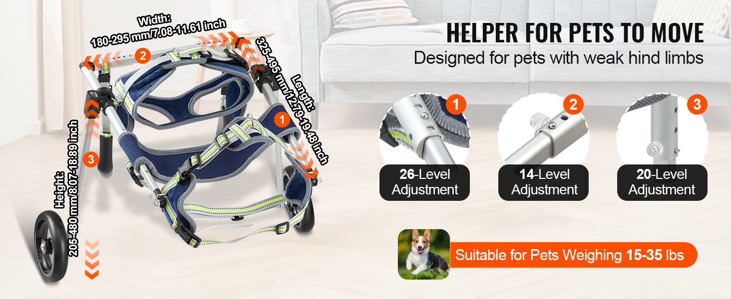 2 Wheels Pet Wheelchair for Back Legs Dog Wheelchair/Cart
