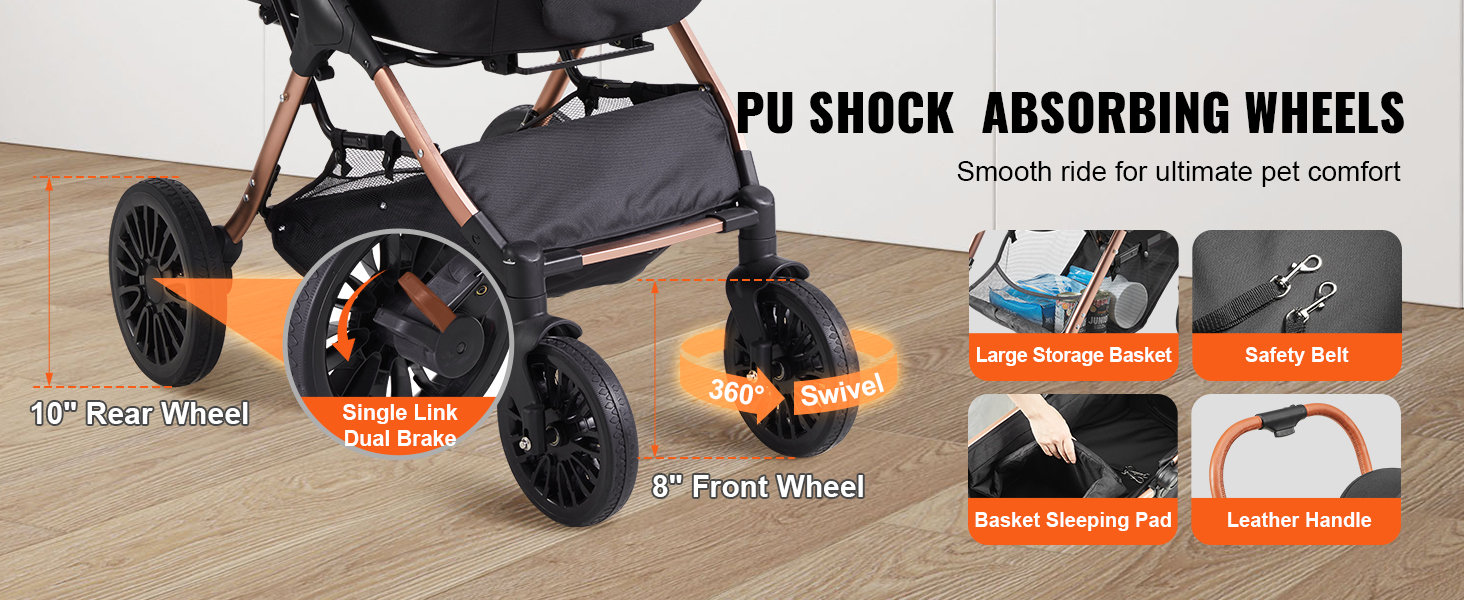 VEVOR Pet Stroller, 4 Wheels Dog Stroller Rotate with Brakes, 66 lbs Weight  Capacity, Puppy Stroller with Detachable Carrier, Storage Basket and Pet  Pad, for Small to Medium Sized Dogs, Black