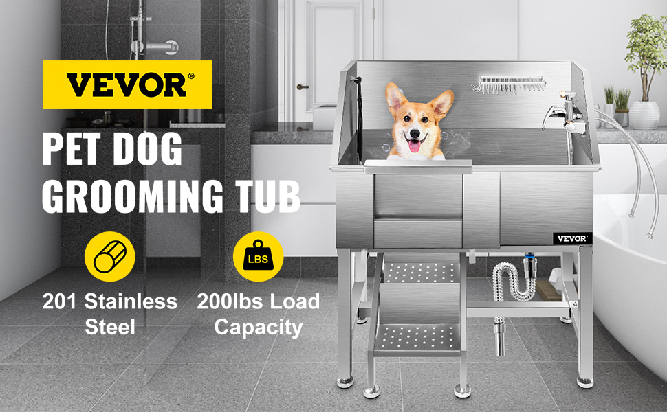 Ванночка для купання собак VEVOR з нержавіючої сталі максимум до 90,7 кг Ванночка для догляду за собакою 86,8 x 46,7 x 110,4 см Підходить для купання від
