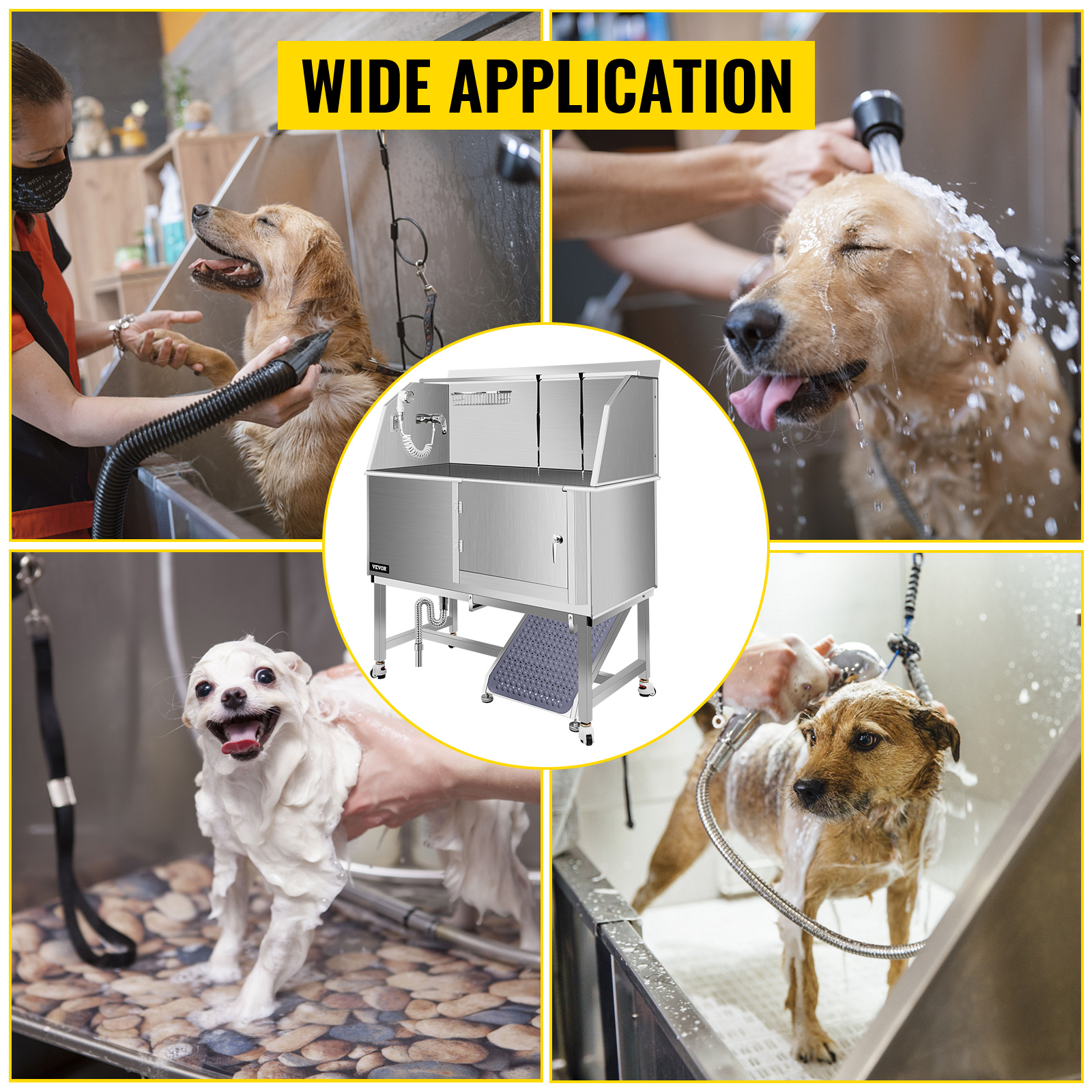 Bañera de aseo para perros de 50 pulgadas, bañera de acero inoxidable para  mascotas, estación de lavado de perros grande para el hogar profesional con