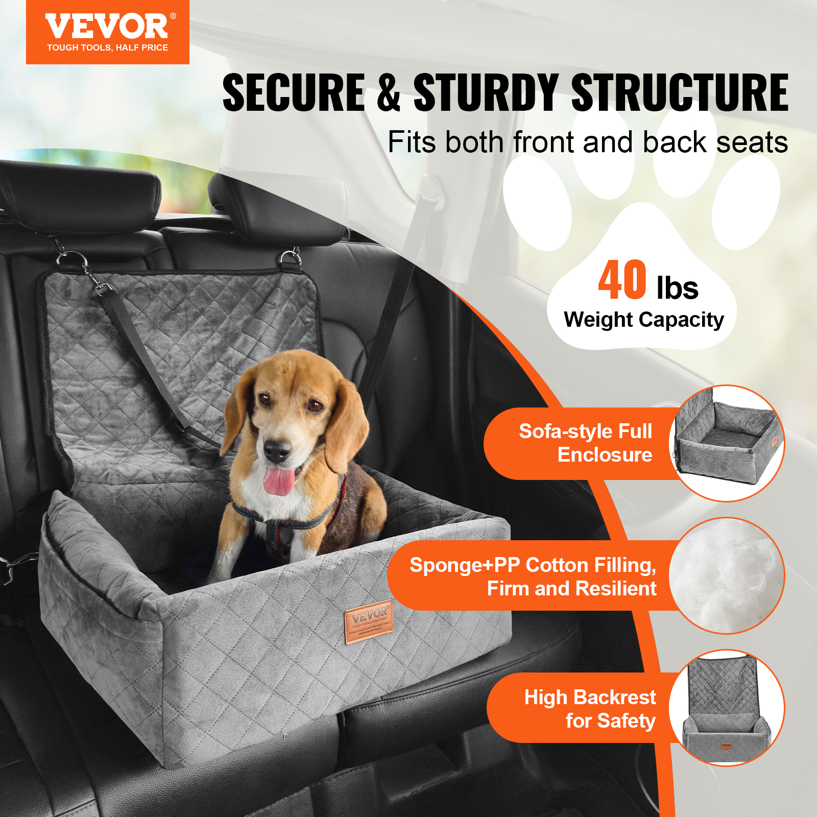 Dog Booster Car Seat Pet Car Seat for Small Medium Large Dog up to 100/8lb - Picture 40 of 146