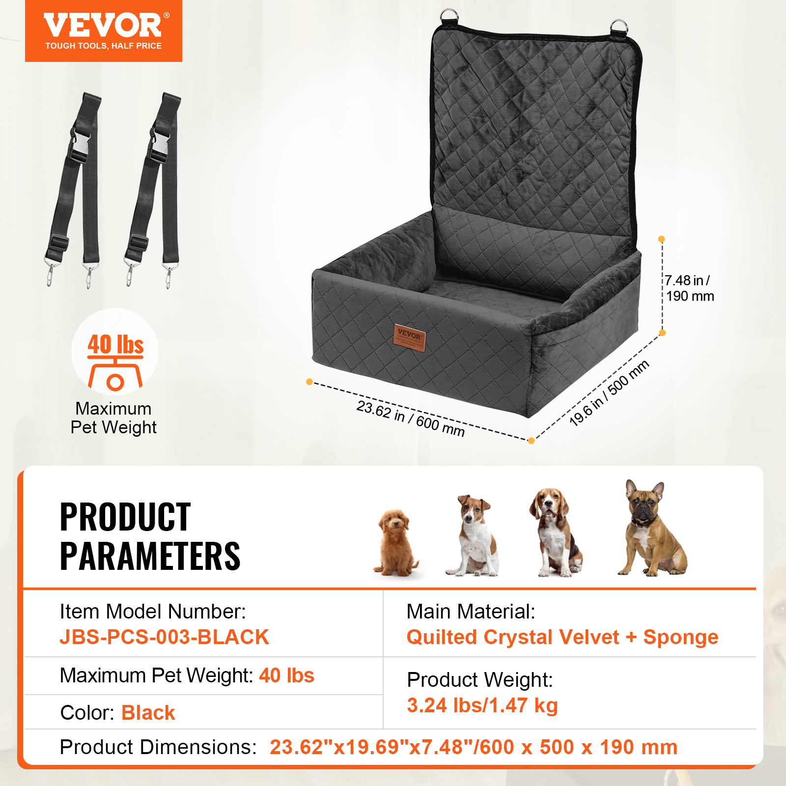 Dog Booster Car Seat Pet Car Seat for Small Medium Large Dog up to 100/8lb - Picture 105 of 146