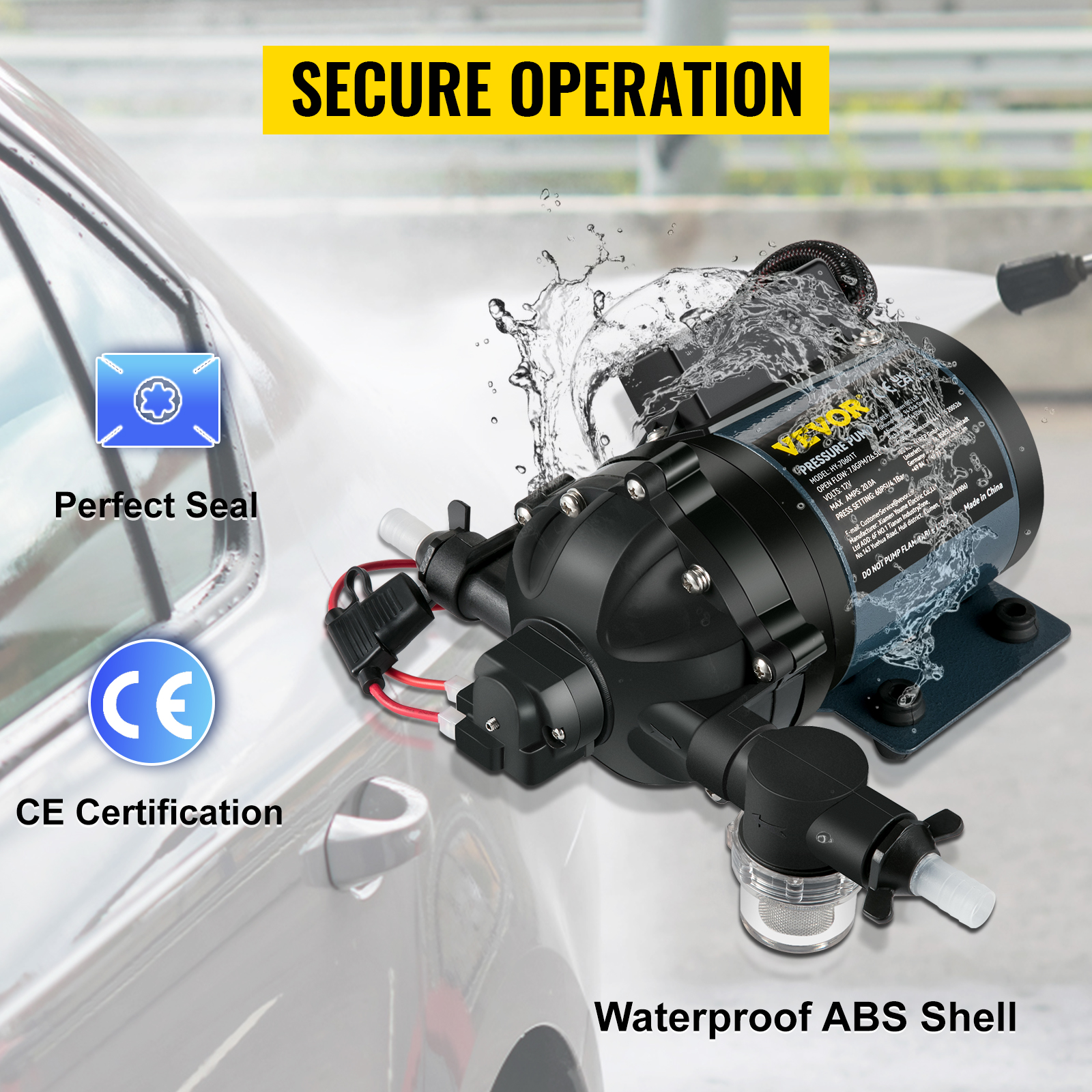 thumbnail image 2 of 12V Washdown Pump Kit 70 PSI 5.0 GPM For RV, Boat, Marine Deck Cleaning 2 of 9
