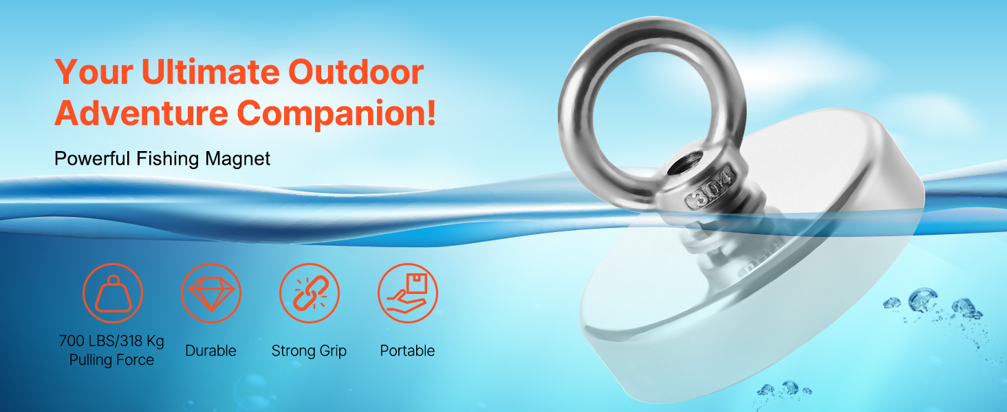 VEVOR Fishing Magnet 1000 LBS/454 Kg Pulling Force Super Strong Neodymium Fishing Magnet Rare Earth Magnet With Handle Diameter 2 72 In 69 Mm For Retrieving In River Magnetic Fishing Heavy Hanging