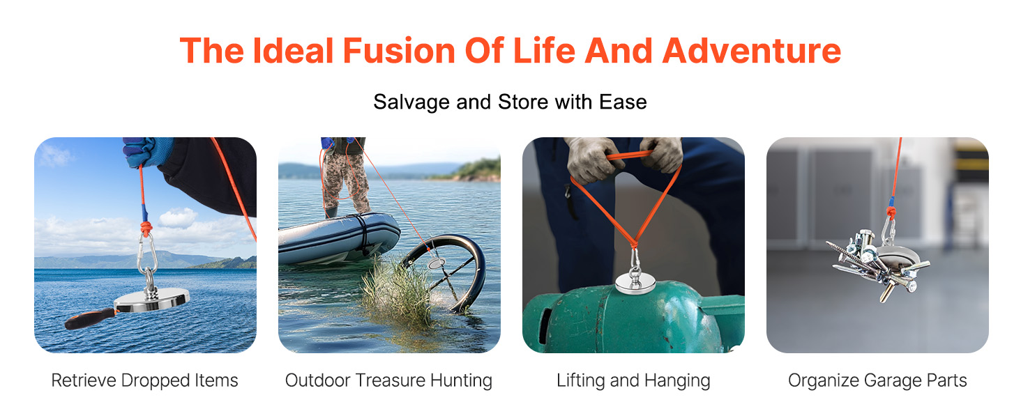 thumbnail image 2 of 2000 LBS Fishing Magnet Kit – Single-Sided Pull Force, 105mm Diameter, With Rope & Carabiner 2 of 3