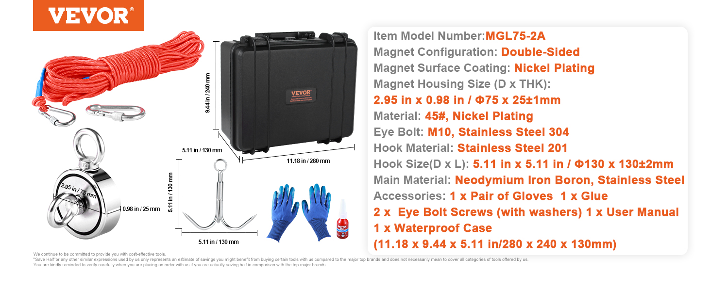 Kit Pêche Magnétique Puissance 907 Kg - Aimant Néodyme Double Face Avec Corde Et Gants