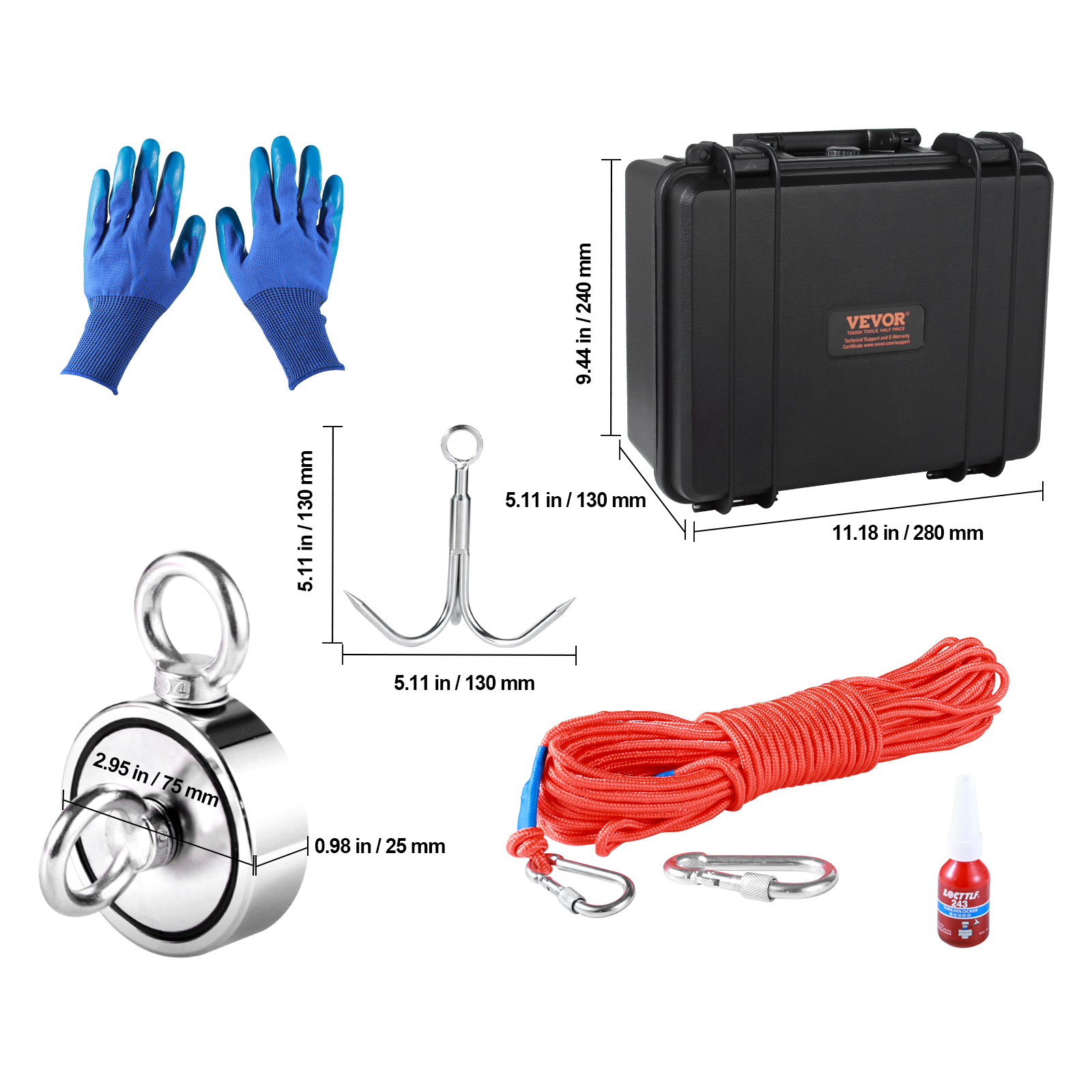 King Kong 1200lb Magnet Fishing Kit - 3" Neodymium Magnet With Rope, Gloves & Accessories
