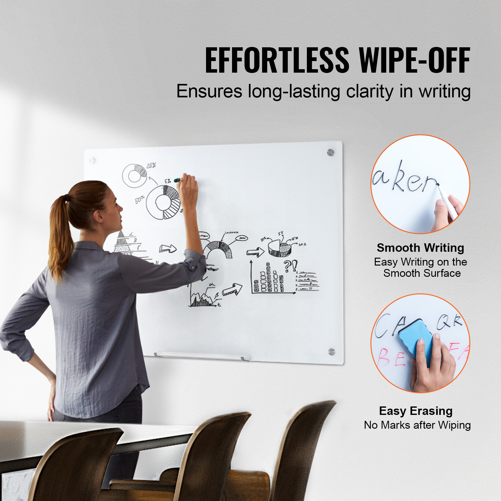 Uimoso Magnetic Glass Whiteboard Dry-Erase Board 36x24/72x36/48x32" Wall Mounted - Picture 4 of 50