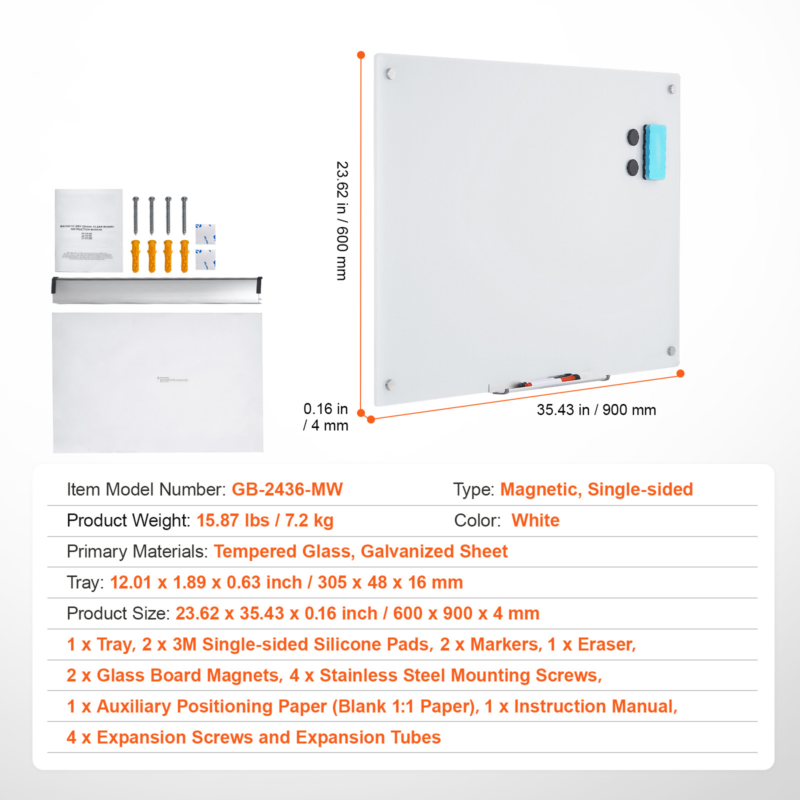 Uimoso Magnetic Glass Whiteboard Dry-Erase Board 36x24/72x36/48x32" Wall Mounted - Picture 9 of 50