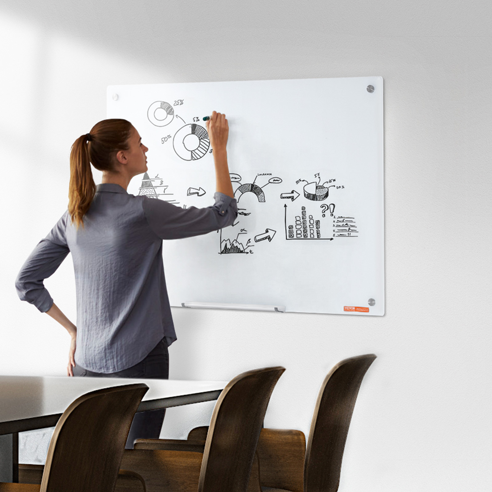 Uimoso Magnetic Glass Whiteboard Dry-Erase Board 36x24/72x36/48x32" Wall Mounted - Picture 10 of 50