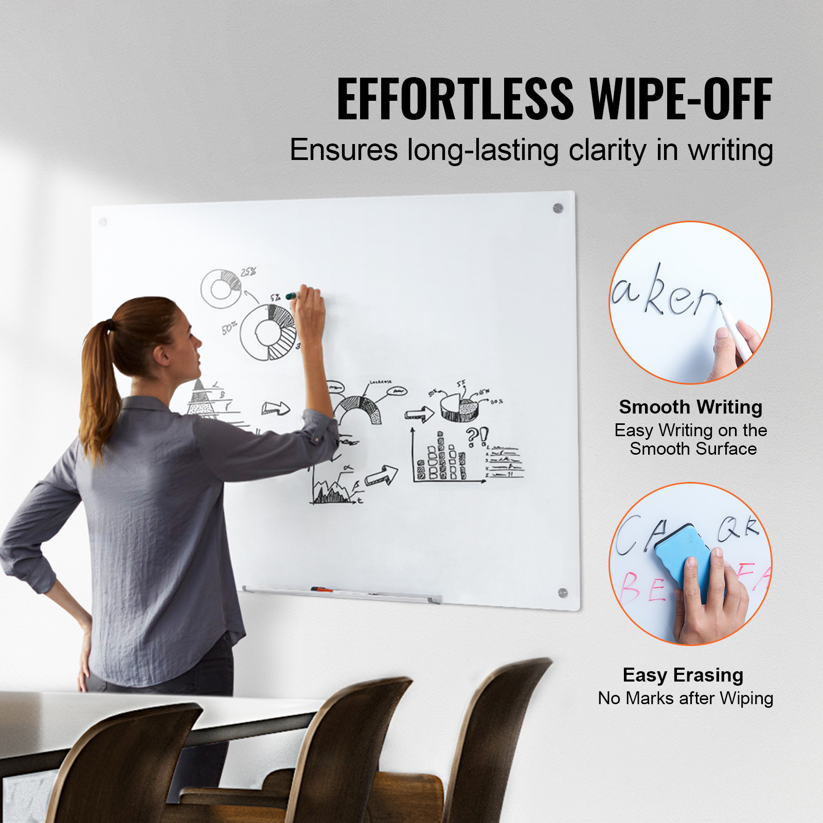 Uimoso Magnetic Glass Whiteboard Dry-Erase Board 36x24/72x36/48x32" Wall Mounted - Picture 40 of 50