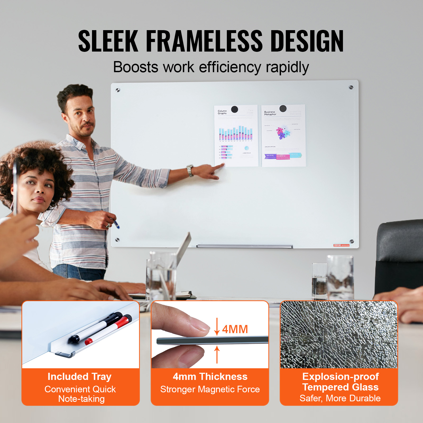 Uimoso Magnetic Glass Whiteboard Dry-Erase Board 36x24/72x36/48x32" Wall Mounted - Picture 42 of 50