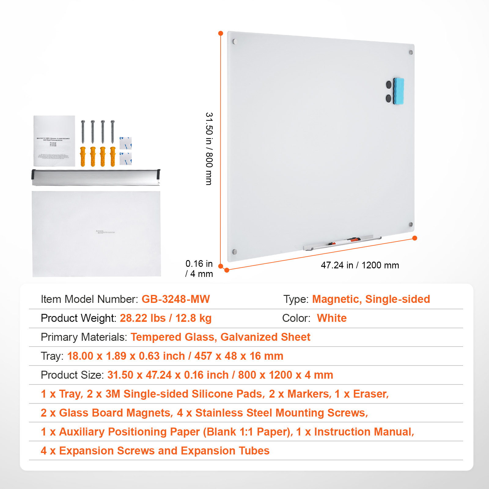 Uimoso Magnetic Glass Whiteboard Dry-Erase Board 36x24/72x36/48x32" Wall Mounted - Picture 45 of 50