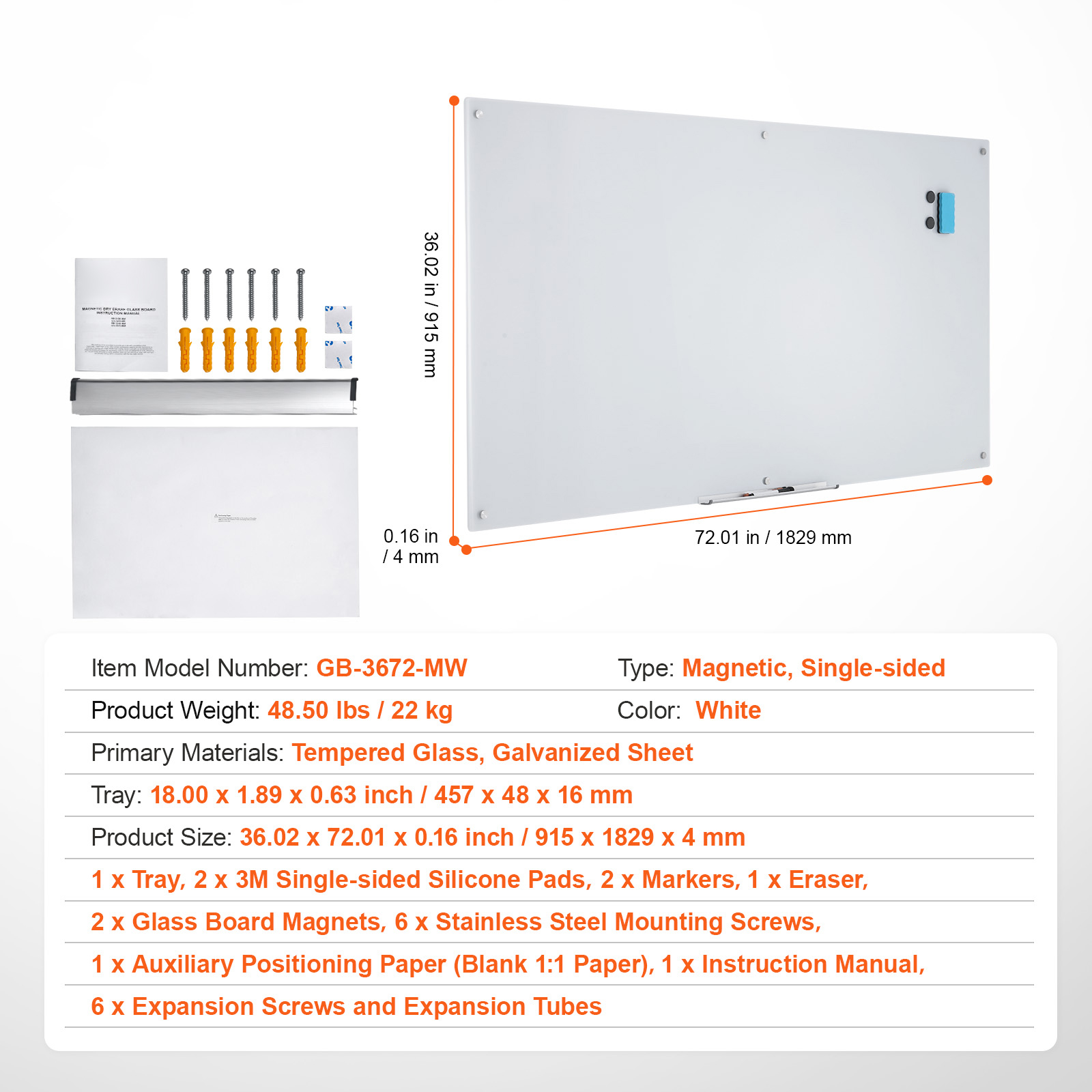 Uimoso Magnetic Glass Whiteboard Dry-Erase Board 36x24/72x36/48x32" Wall Mounted - Picture 33 of 50