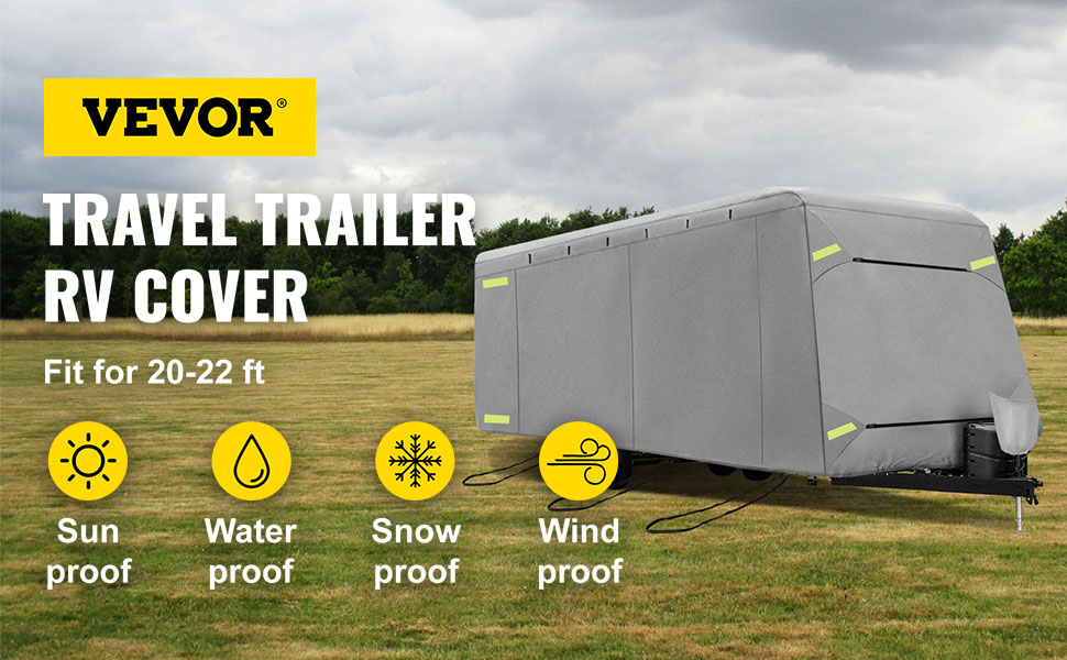 VEVOR RV Cover 20'-22' RV & Trailer Cover Extra-Thick 4 Layers Travel Trailer RV Cover Durable Camper Cover, Waterproof Breathable Anti-UV Ripstop for RV Motorhome with Adhesive Patch & Storage Bag