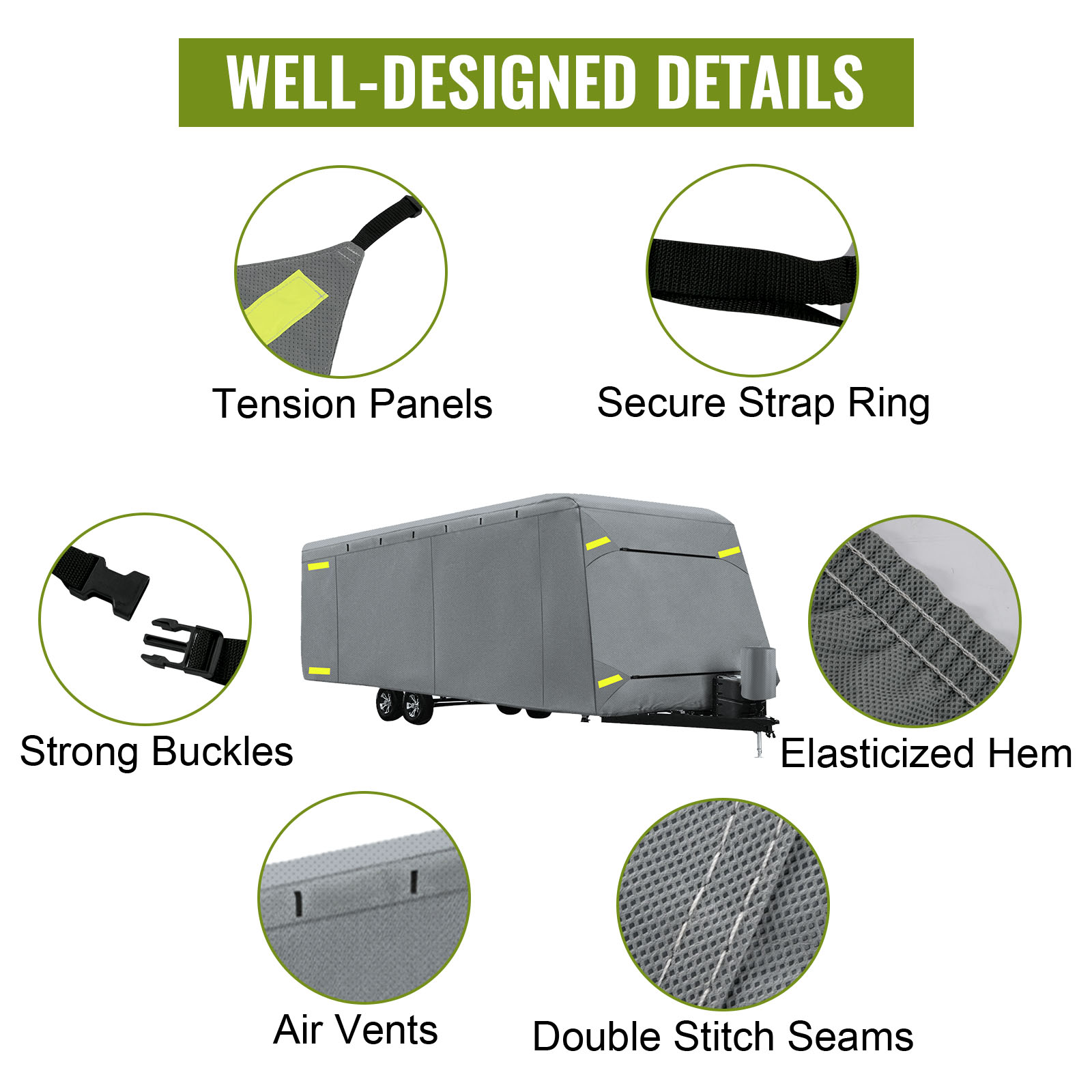 VEVOR RV Cover 20'-22' RV & Trailer Cover Extra-Thick 4 Layers Travel Trailer RV Cover Durable Camper Cover, Waterproof Breathable Anti-UV Ripstop for RV Motorhome with Adhesive Patch & Storage Bag