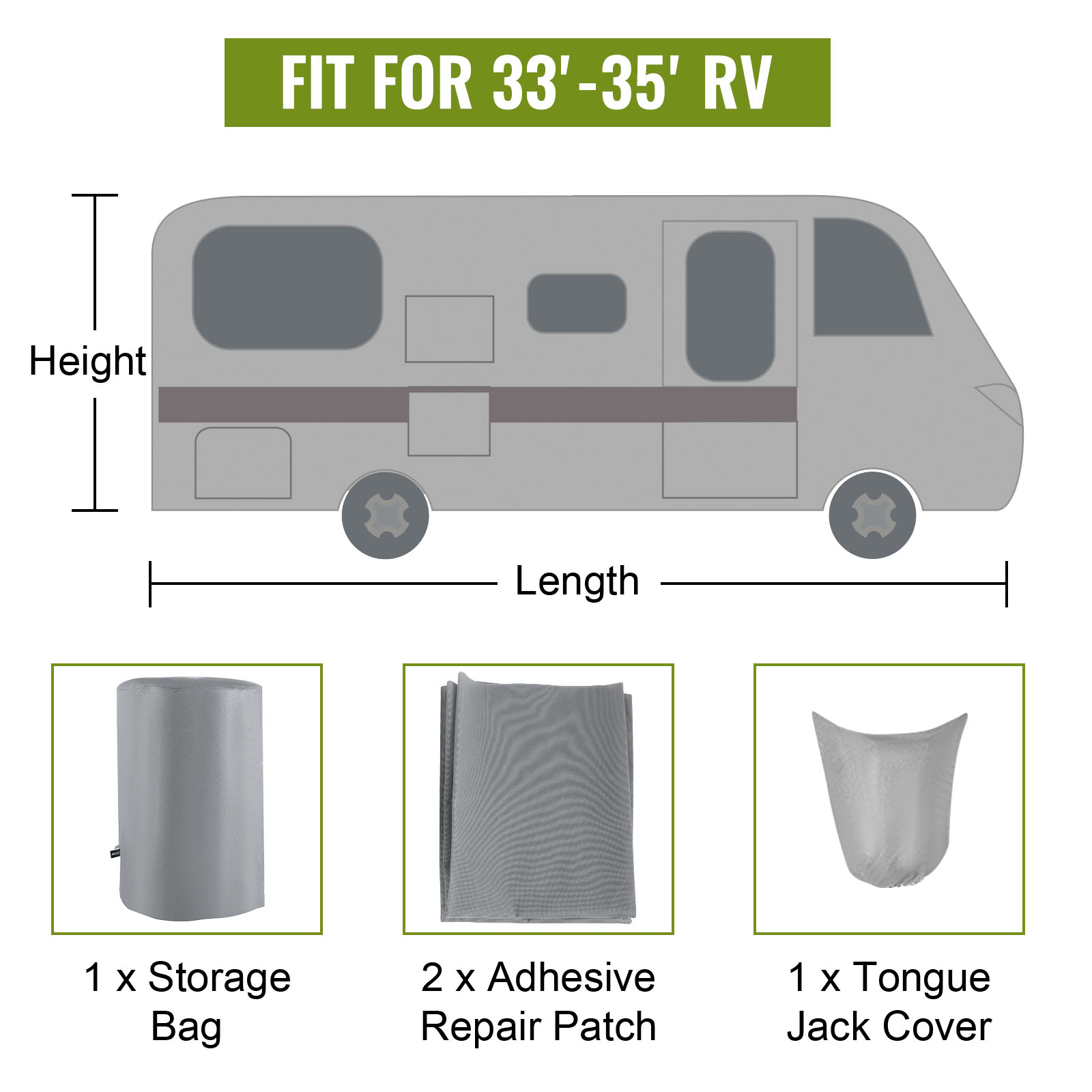 Labwork Waterproof RV Cover For 18'-33' Travel Trailers – Anti-UV, Non-Woven Fabric, Gray