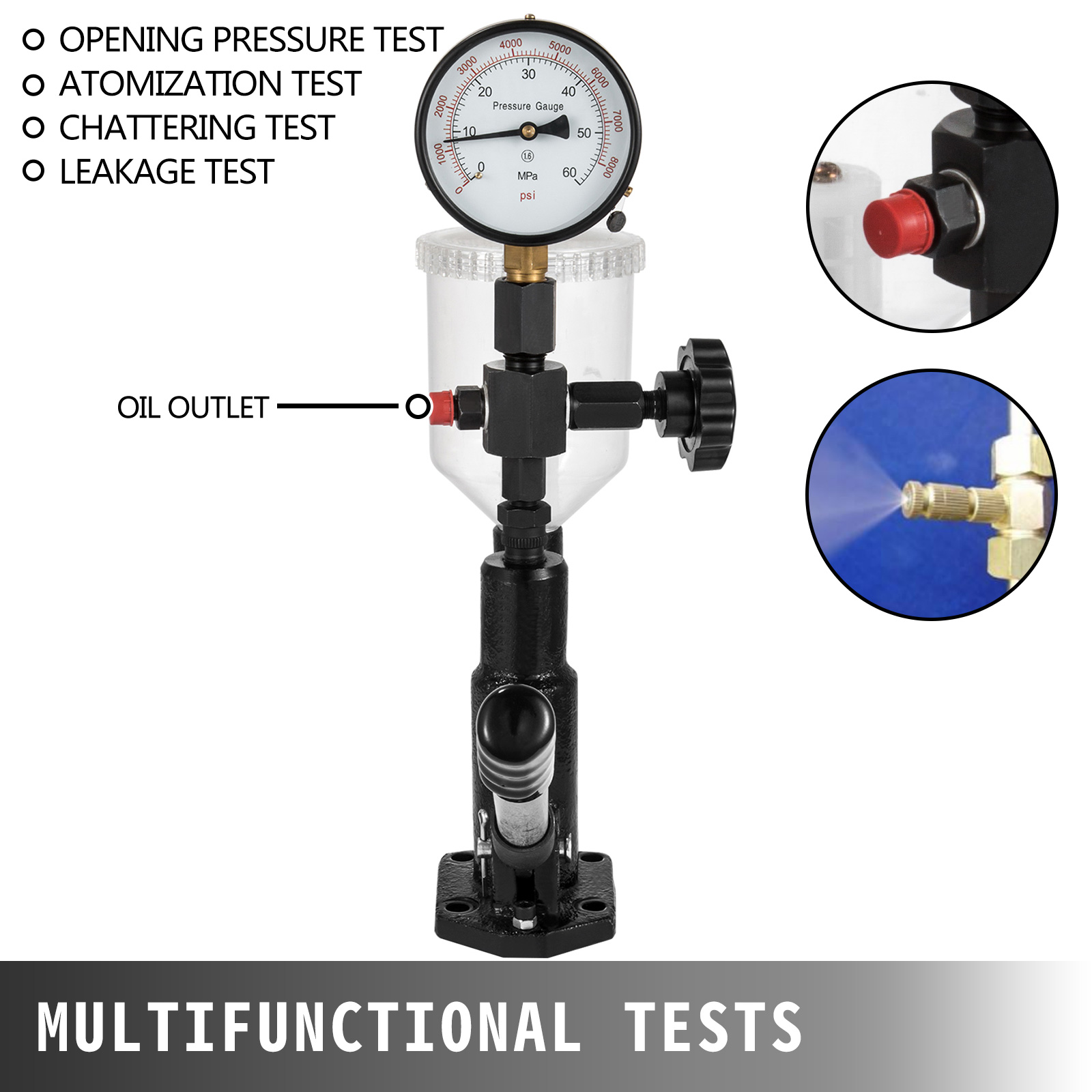 Diesel Injector Nozzle Tester Pop Pressure Tester EXTRA LONG LEVER EASY OPRATE 
