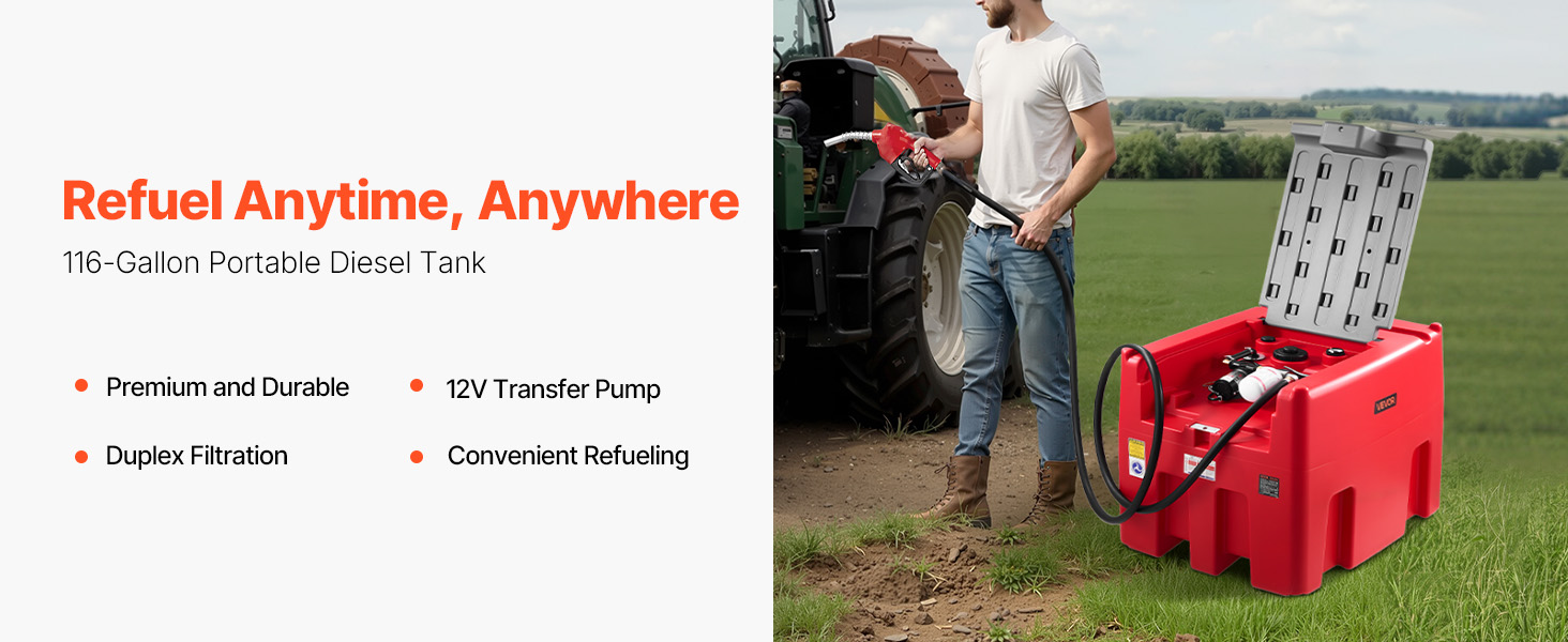 VEVOR Réservoir Diesel Portable 439 L Cuve Ravitaillement Polyéthylène