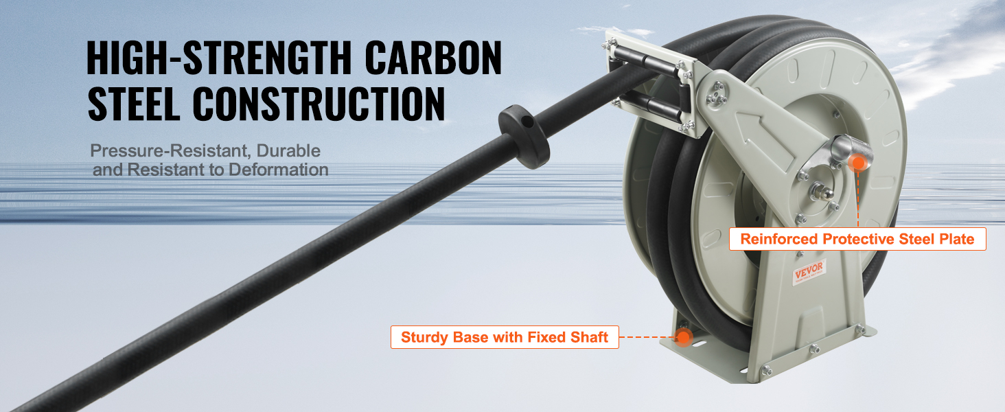 VEVOR Fuel Hose Reel, 1 x 33', Extra Long Retractable Diesel Hose Reel,  Heavy-Duty Carbon Steel Construction with Automatic Fuel Nozzle, NBR Rubber